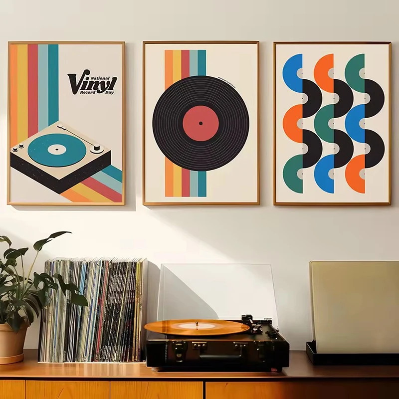 미드 센추리 비닐 레코드 캔버스 벽 아트 프린트, 거실 - Office Furniture At Home 리뷰 및 가격