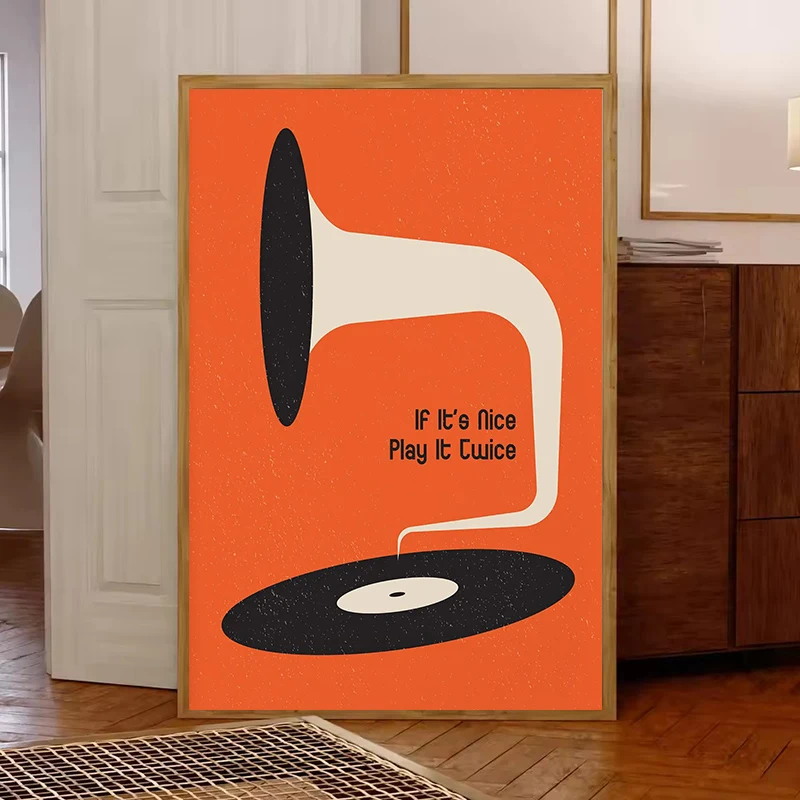 미드 센추리 비닐 레코드 캔버스 벽 아트 프린트, 거실 - Office Furniture At Home 리뷰 및 가격